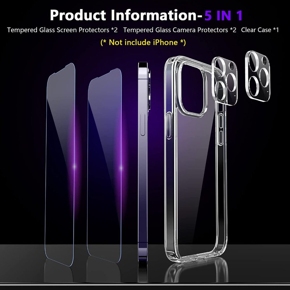 New Protective Clear Case for iPhone 14 Pro Max 6.7 Inch [5 in 1] Military Grade - Picture 3 of 9